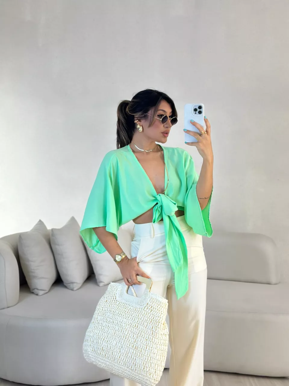 CROPPED FELÍCIA AMARRAÇÃO VERDE CLARO