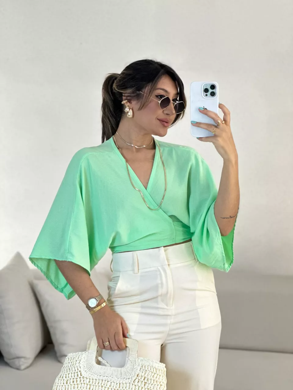 CROPPED FELÍCIA AMARRAÇÃO VERDE CLARO