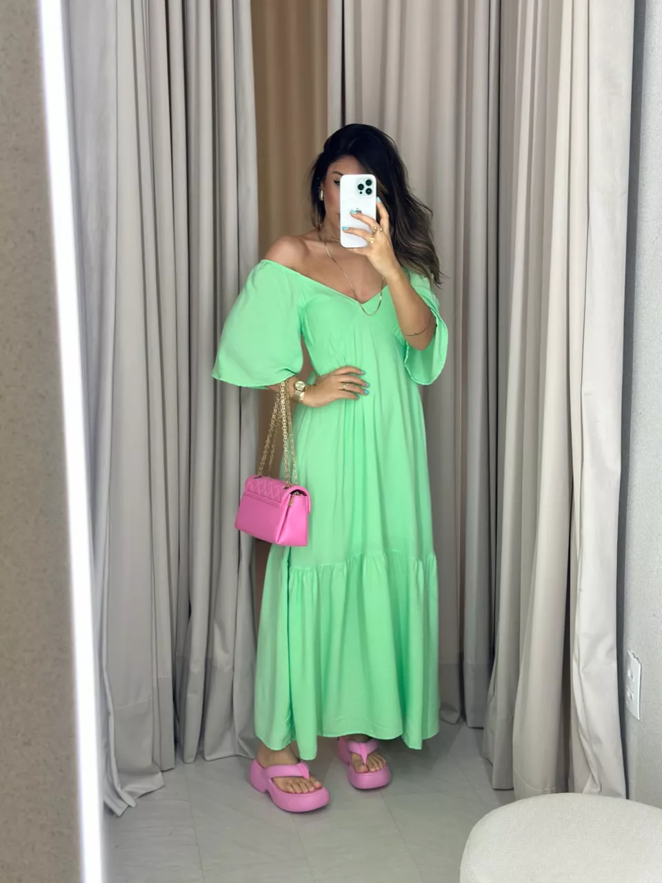 VESTIDO MANGA MIDI Verde Claro - 0055820012 - CAROLLA FERRARO