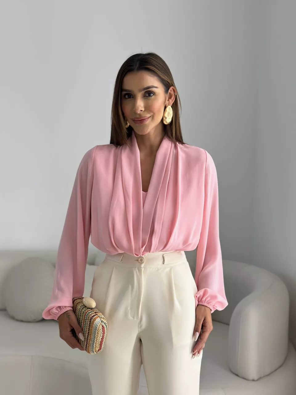 BLUSA LETICIA DECOTE ROSA - 0068260031 - CAROLLA FERRARO