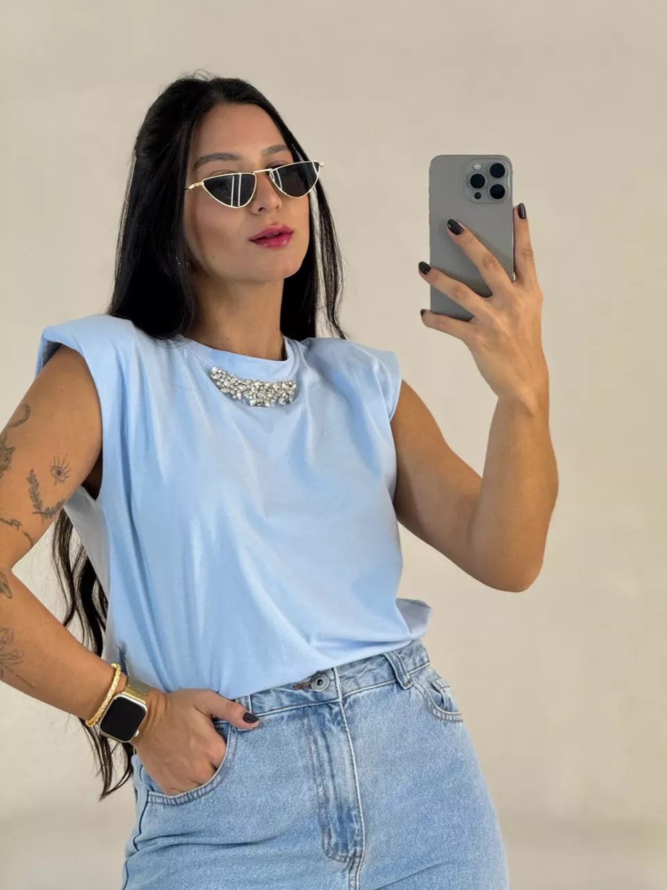 BLUSA MAITÊ MUSCLE AZUL - 0056730109 - CAROLLA FERRARO