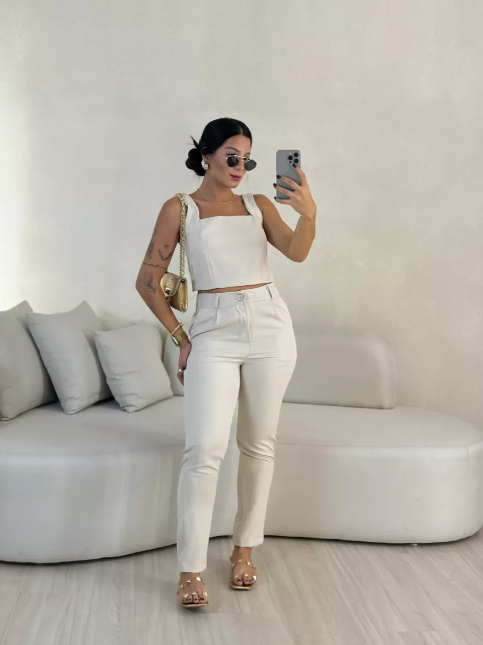 CONJUNTO LILY TOP CALÇA AREIA - 0056660110 - CAROLLA FERRARO