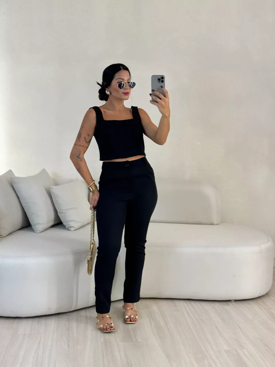 CONJUNTO LILY TOP CALÇA PRETO - 0056660032 - CAROLLA FERRARO
