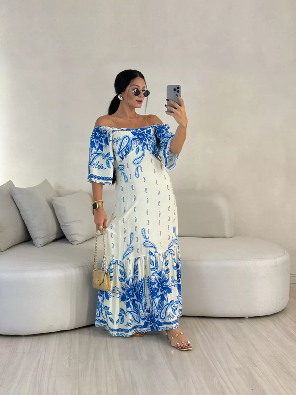 VESTIDO JÚLIA ESTAMPADO AZUL - 0056740109 - CAROLLA FERRARO