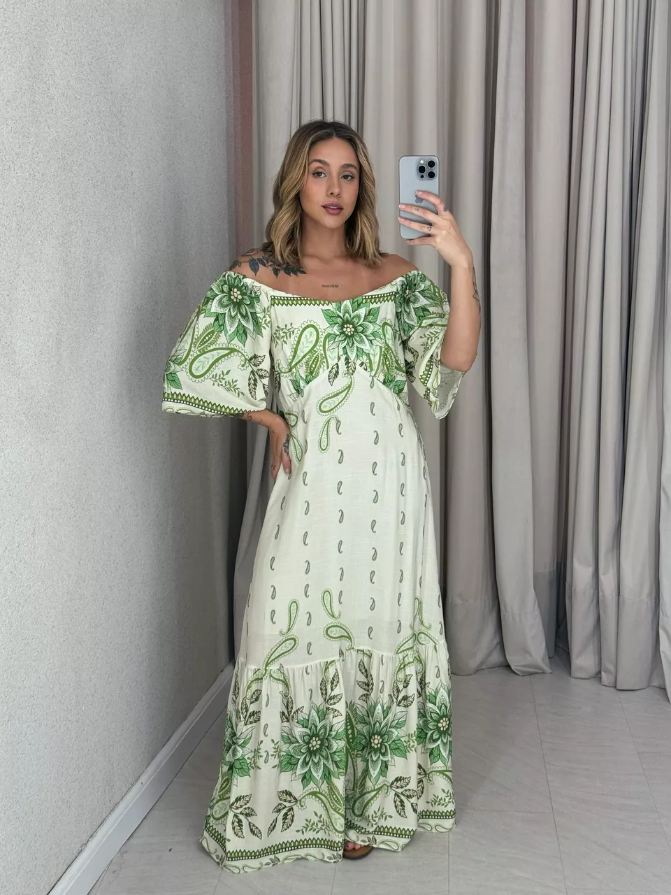 VESTIDO JÚLIA ESTAMPADO VERDE - 0056740014 - CAROLLA FERRARO