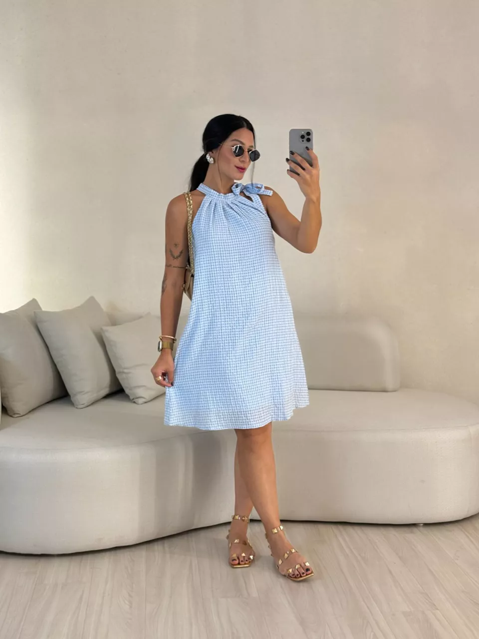 VESTIDO MARIA LUÍSA CAVADO AZUL - 0056750109 - CAROLLA FERRARO
