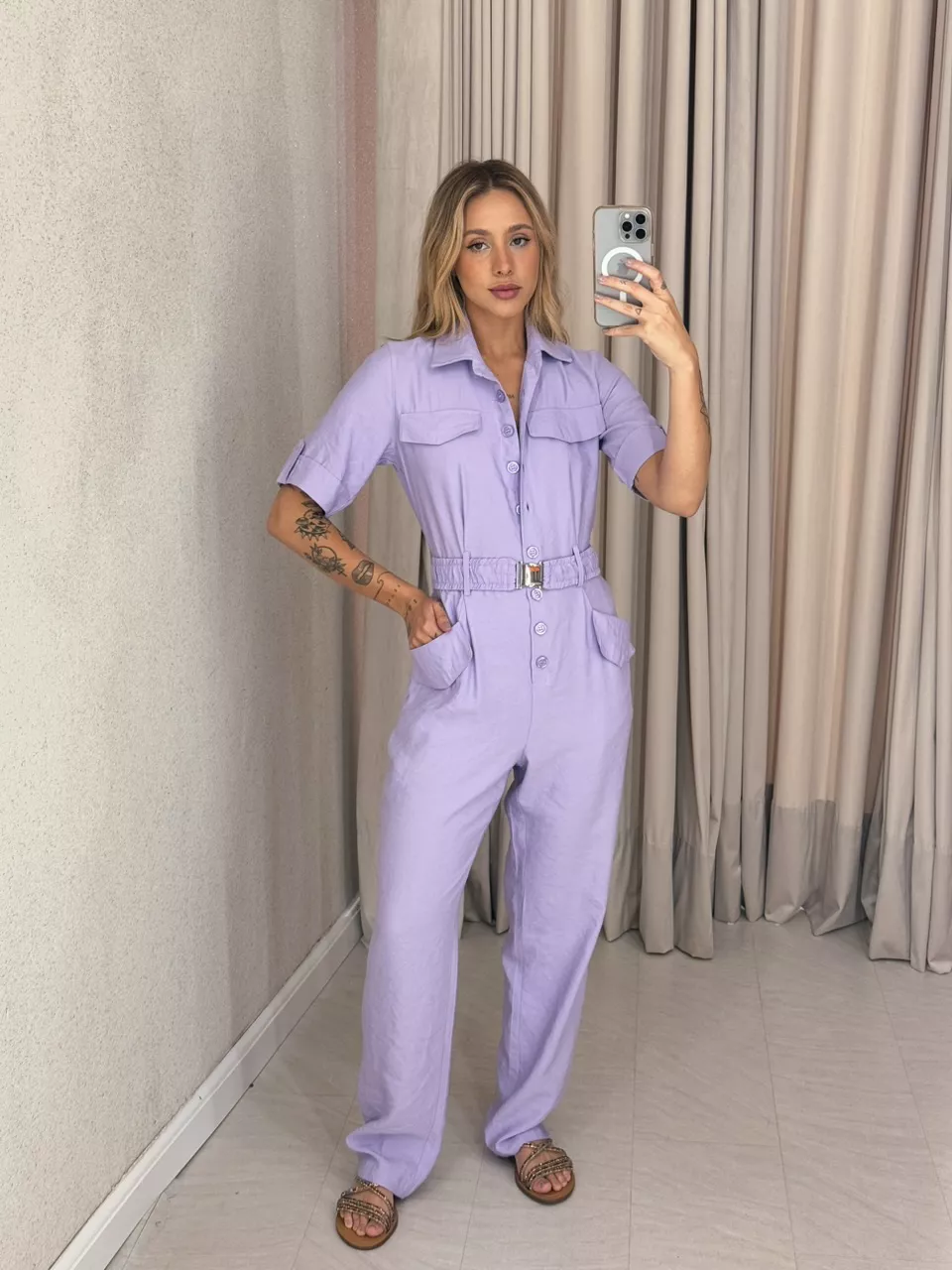 MACACÃO LUDMILA Cinto Lilas - 0058950066 - CAROLLA FERRARO