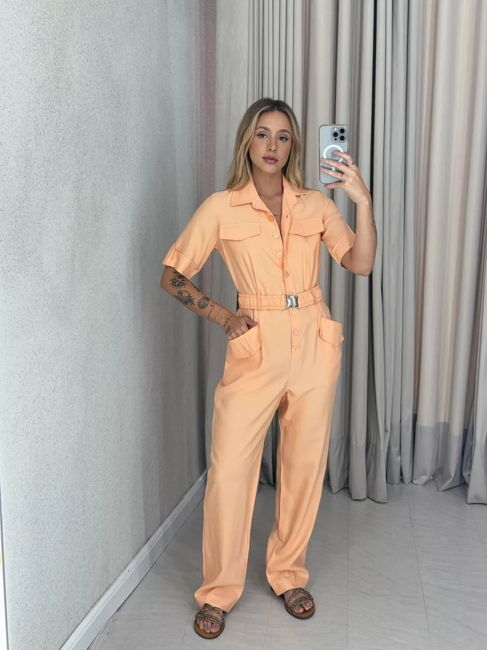 MACACÃO LUDMILA Cinto Pêssego - 0058950039 - CAROLLA FERRARO