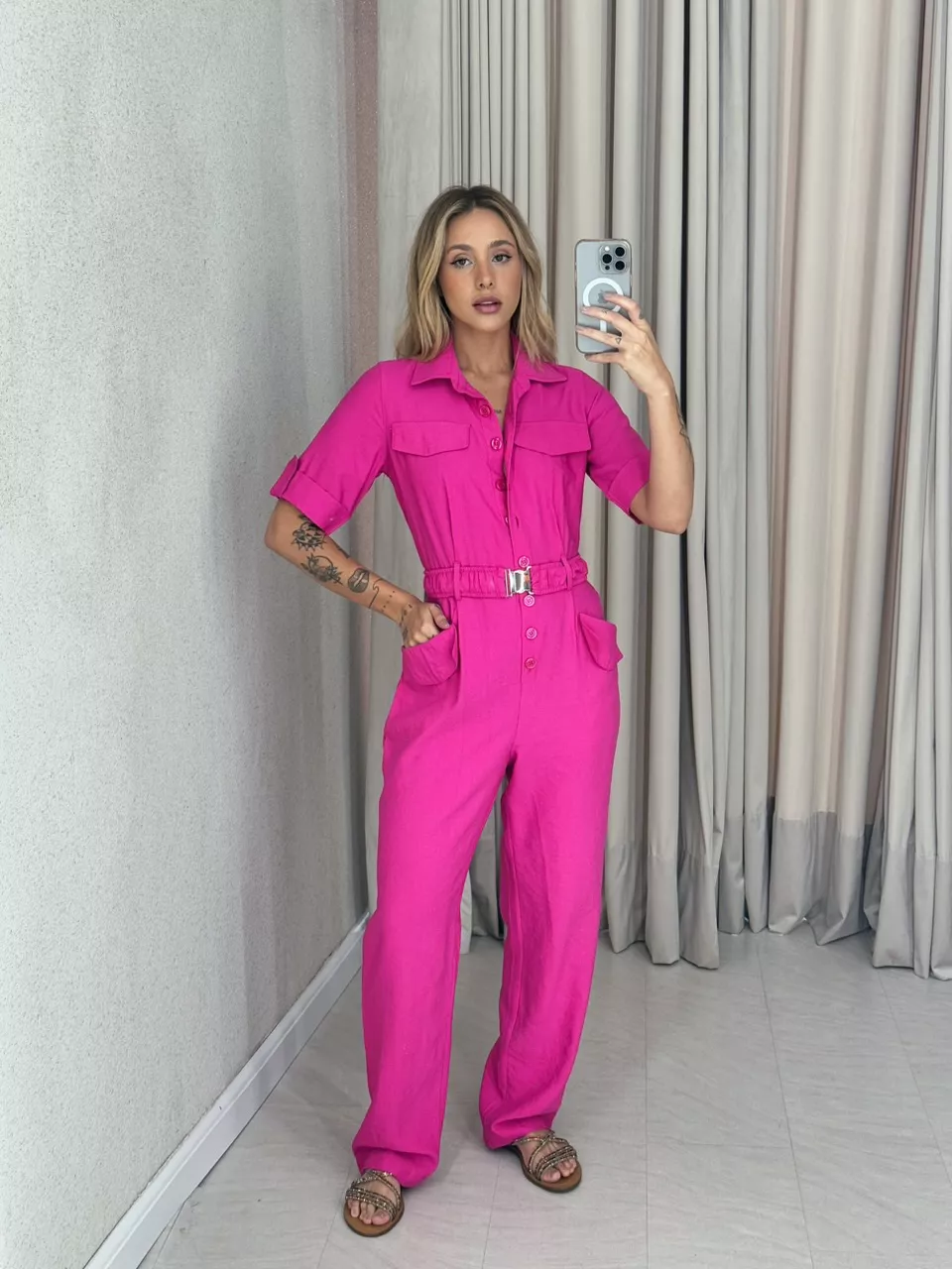 MACACÃO LUDMILA Cinto Pink - 0058950037 - CAROLLA FERRARO