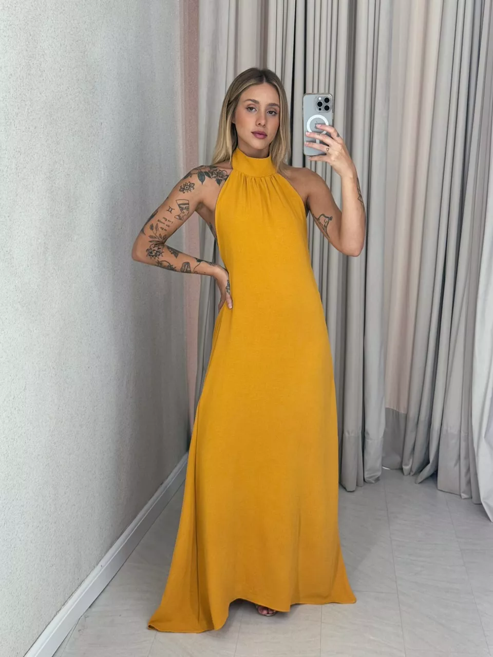 VESTIDO GLENDA CF mostarda - 0058940051 - CAROLLA FERRARO