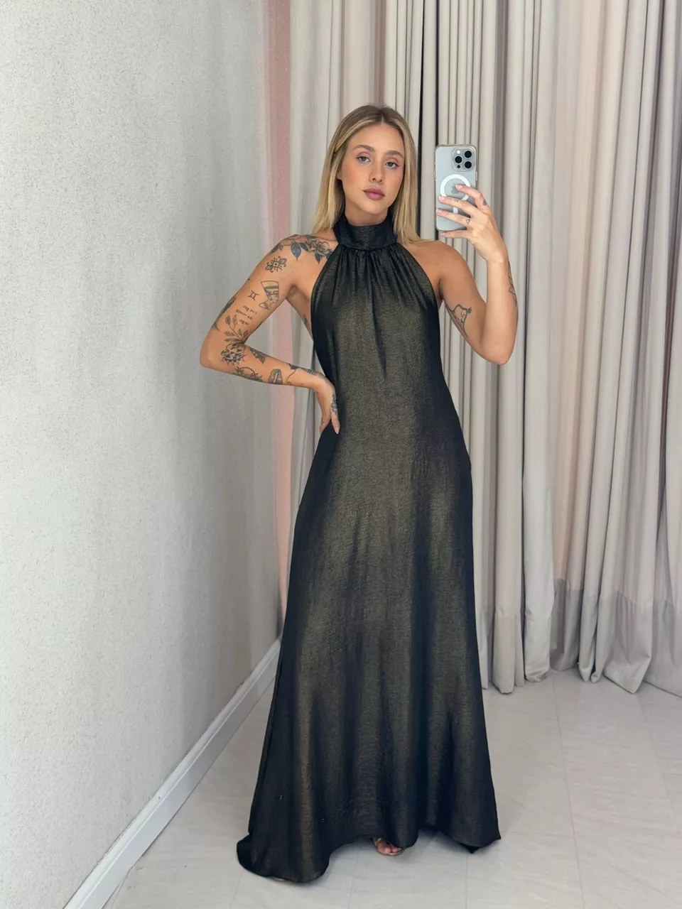 VESTIDO GLENDA CF PRETO/DOURADO - 0058940231 - CAROLLA FERRARO