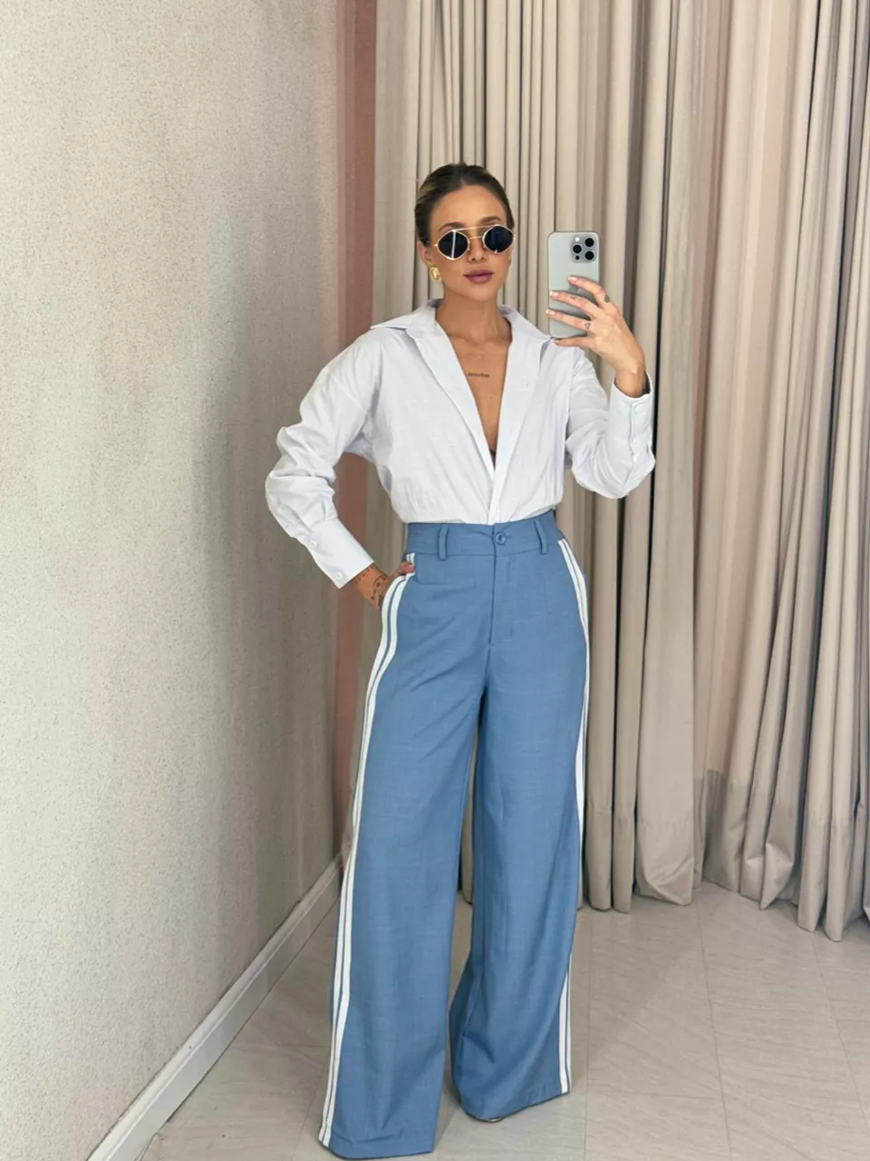 CALÇA KATHERINE LISTRAS azul