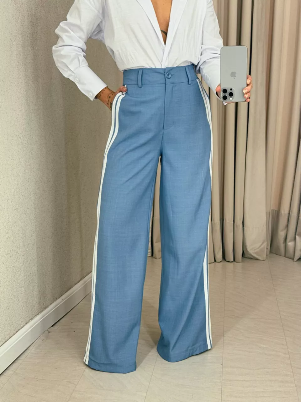 CALÇA KATHERINE LISTRAS azul