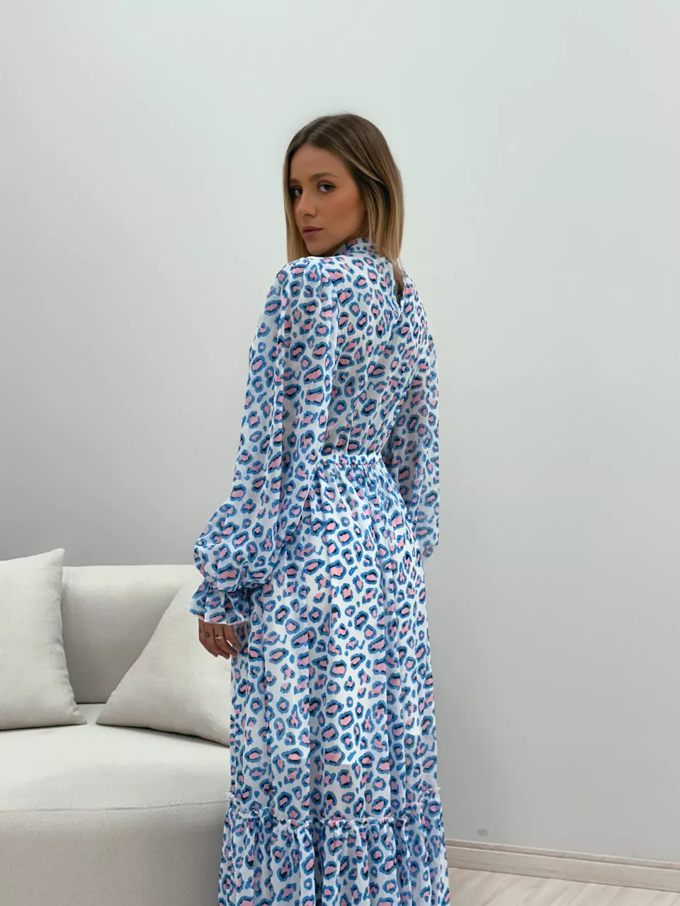 VESTIDO LONGO ONÇA AZUL