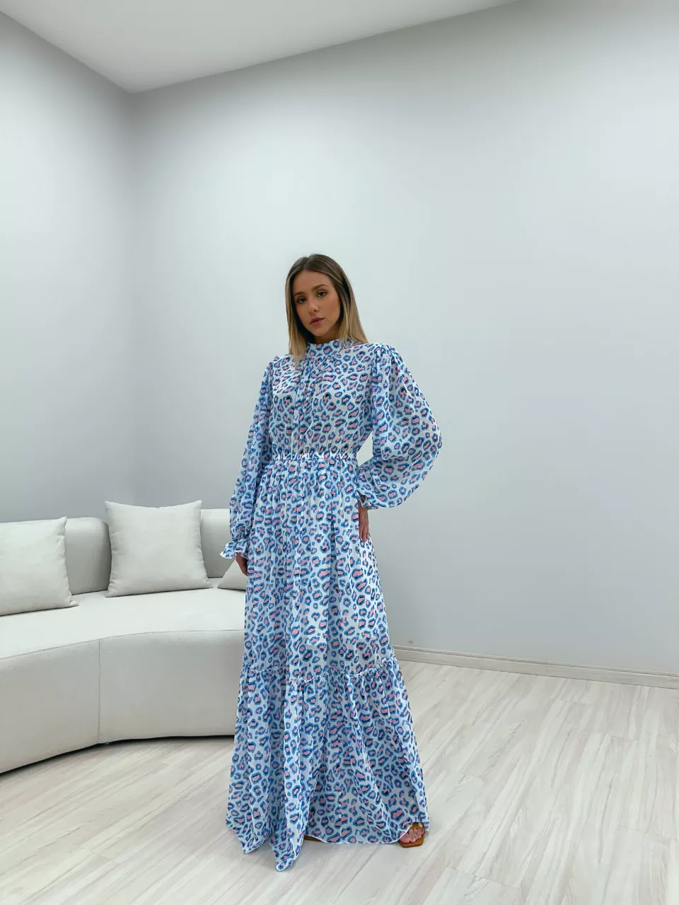 VESTIDO LONGO ONÇA AZUL