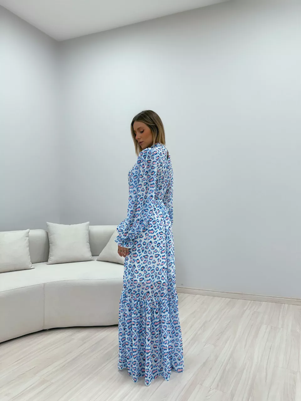 VESTIDO LONGO ONÇA AZUL