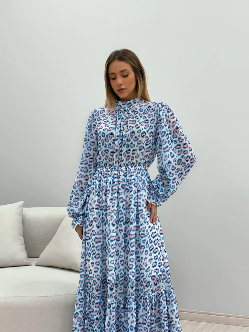 VESTIDO LONGO ONÇA AZUL