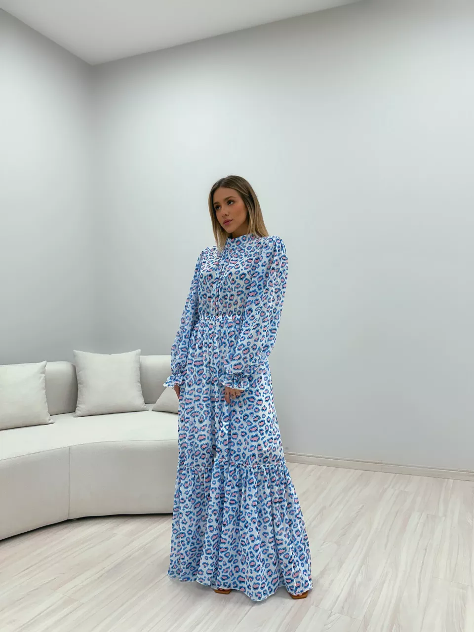 VESTIDO LONGO ONÇA AZUL