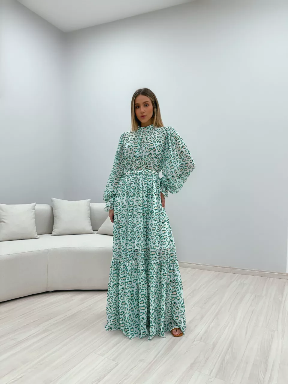 VESTIDO LONGO ONÇA VERDE - 0049240014 - CAROLLA FERRARO