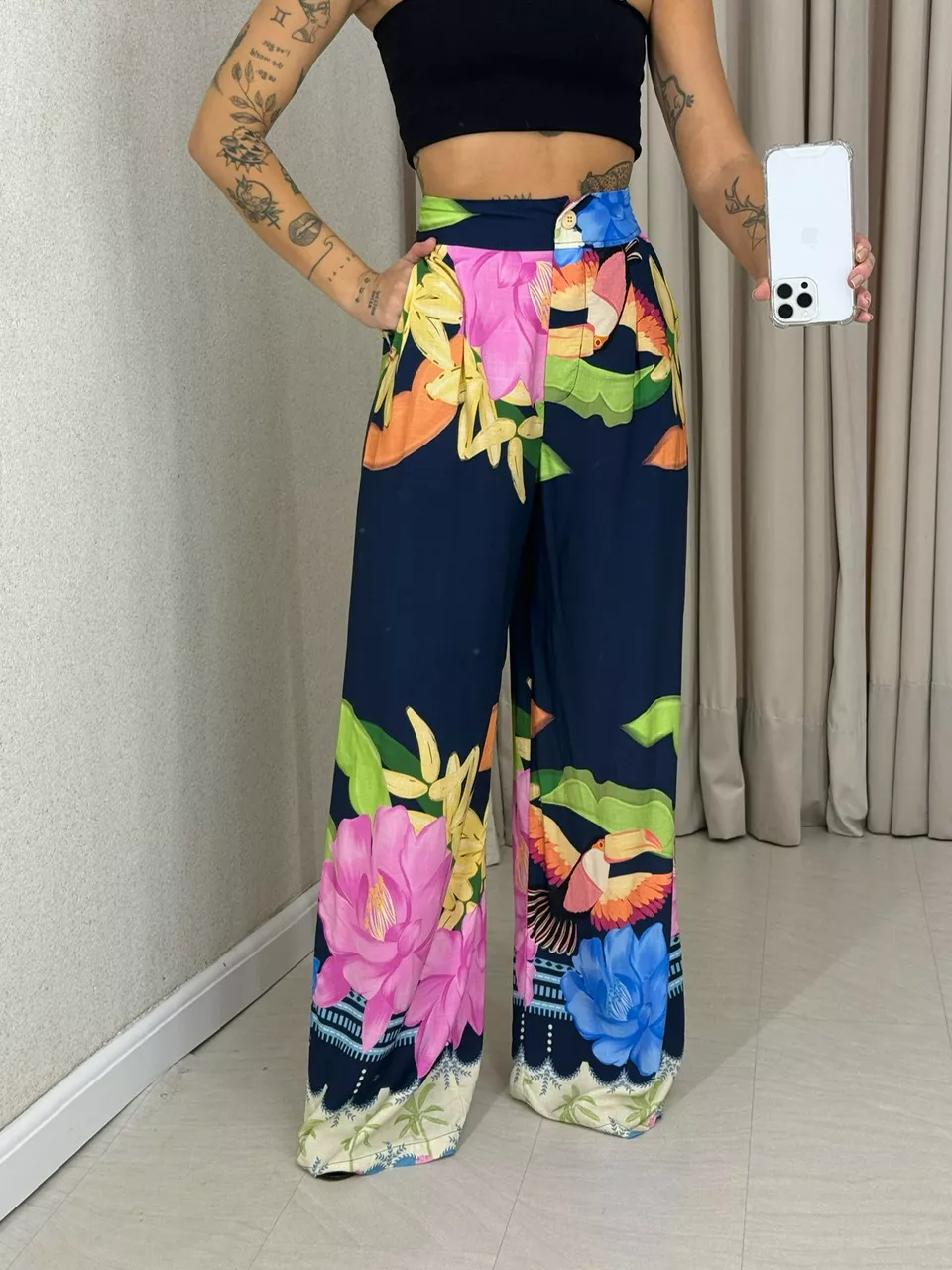 CALÇA NELY ESTAMPADA MARINHO - 0061770055 - CAROLLA FERRARO