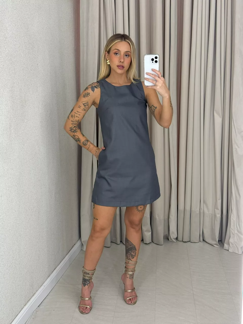 VESTIDO SAMIRA CURTO CHUMBO - 0061810092 - CAROLLA FERRARO
