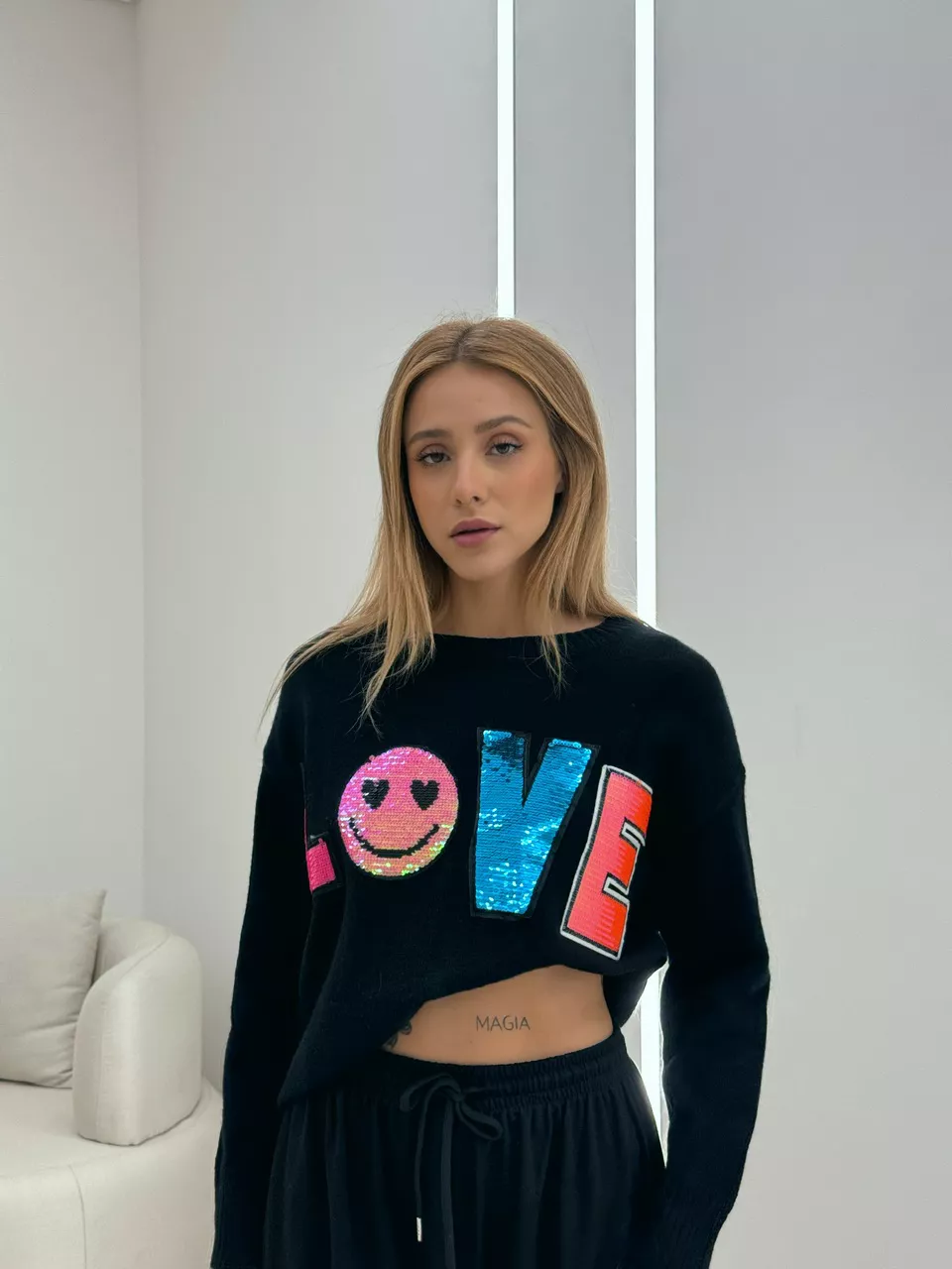 TRICOT LOVE BORDADO PRETO - 0050330032 - CAROLLA FERRARO