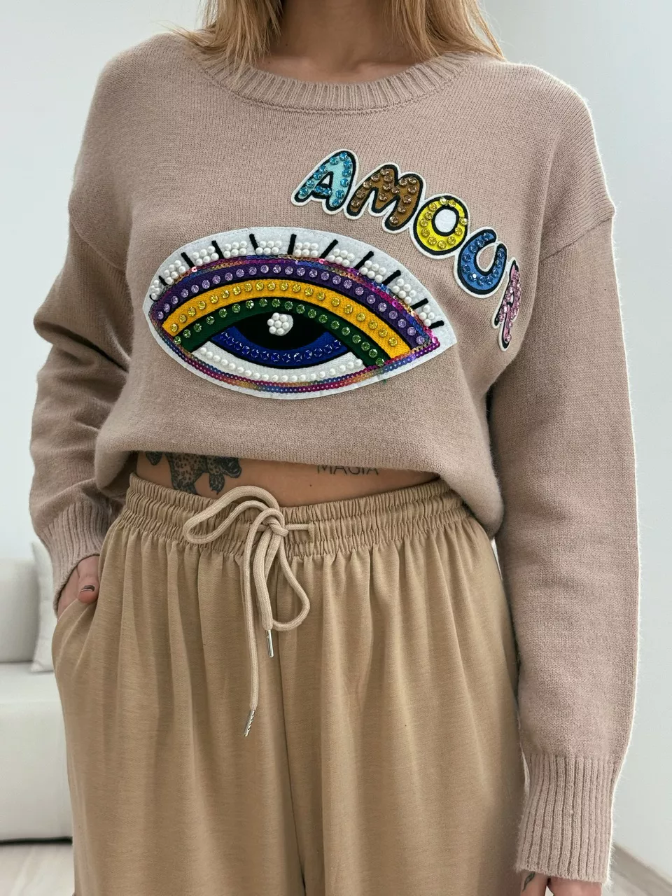 TRICOT OLHO BORDADO NUDE