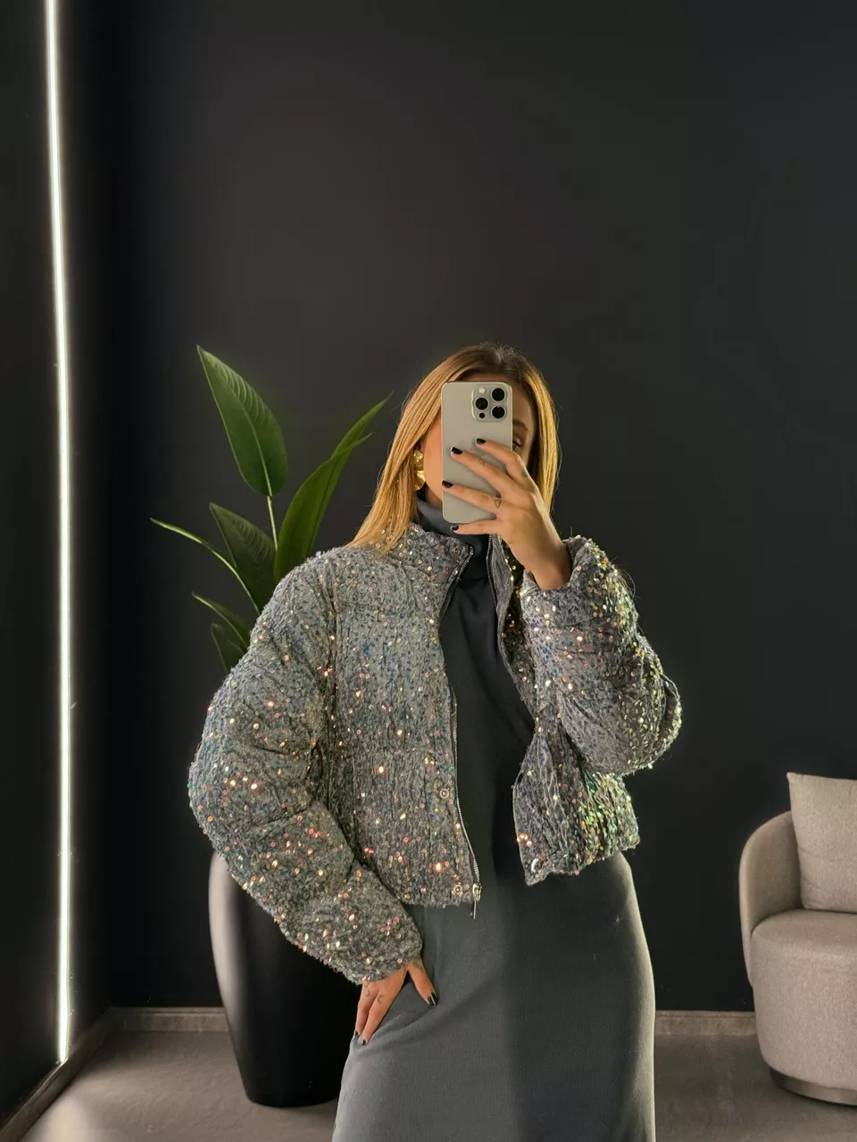 PUFFER ANA FLAVIA PAETÊ CINZA - 0052570091 - CAROLLA FERRARO