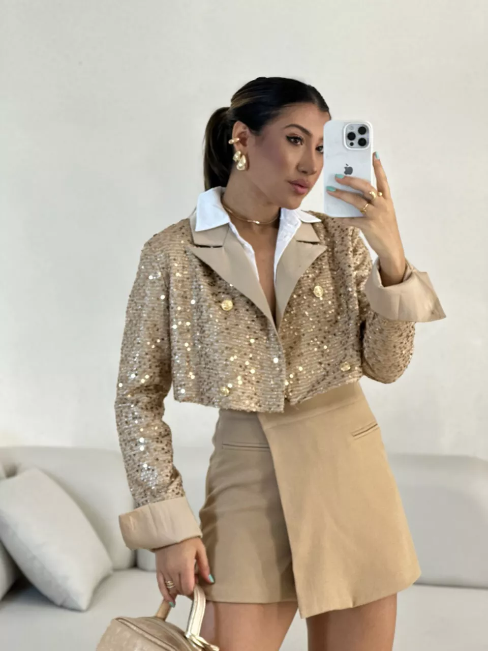 BLAZER PAETÊ Cropped Nude - 0055900049 - CAROLLA FERRARO