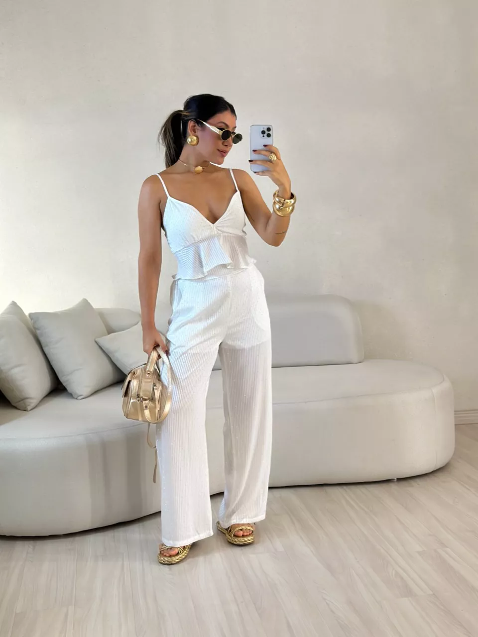 CONJUNTO ARIANE BRILHO BRANCO - 0057930098 - CAROLLA FERRARO