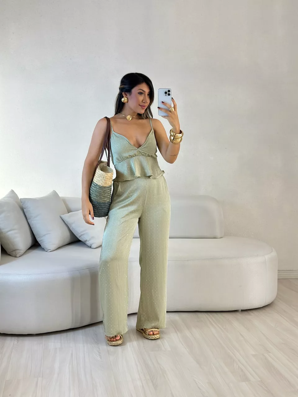 CONJUNTO ARIANE BRILHO PISTACHE - 0057930145 - CAROLLA FERRARO