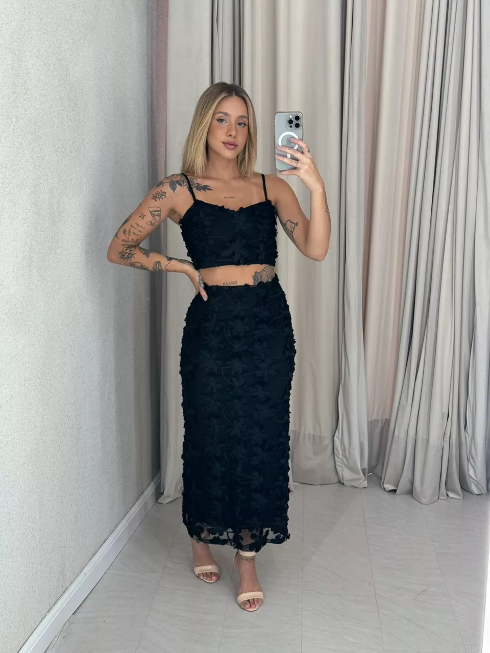 CONJUNTO RITA FLOR SAIA PRETO - 0058970032 - CAROLLA FERRARO