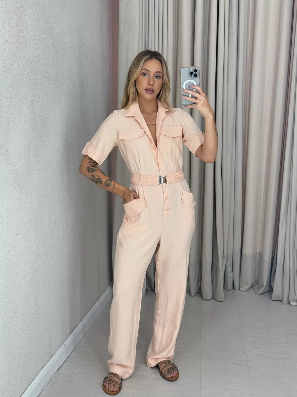 MACACÃO LUDMILA Cinto Salmão - 0058950021 - CAROLLA FERRARO