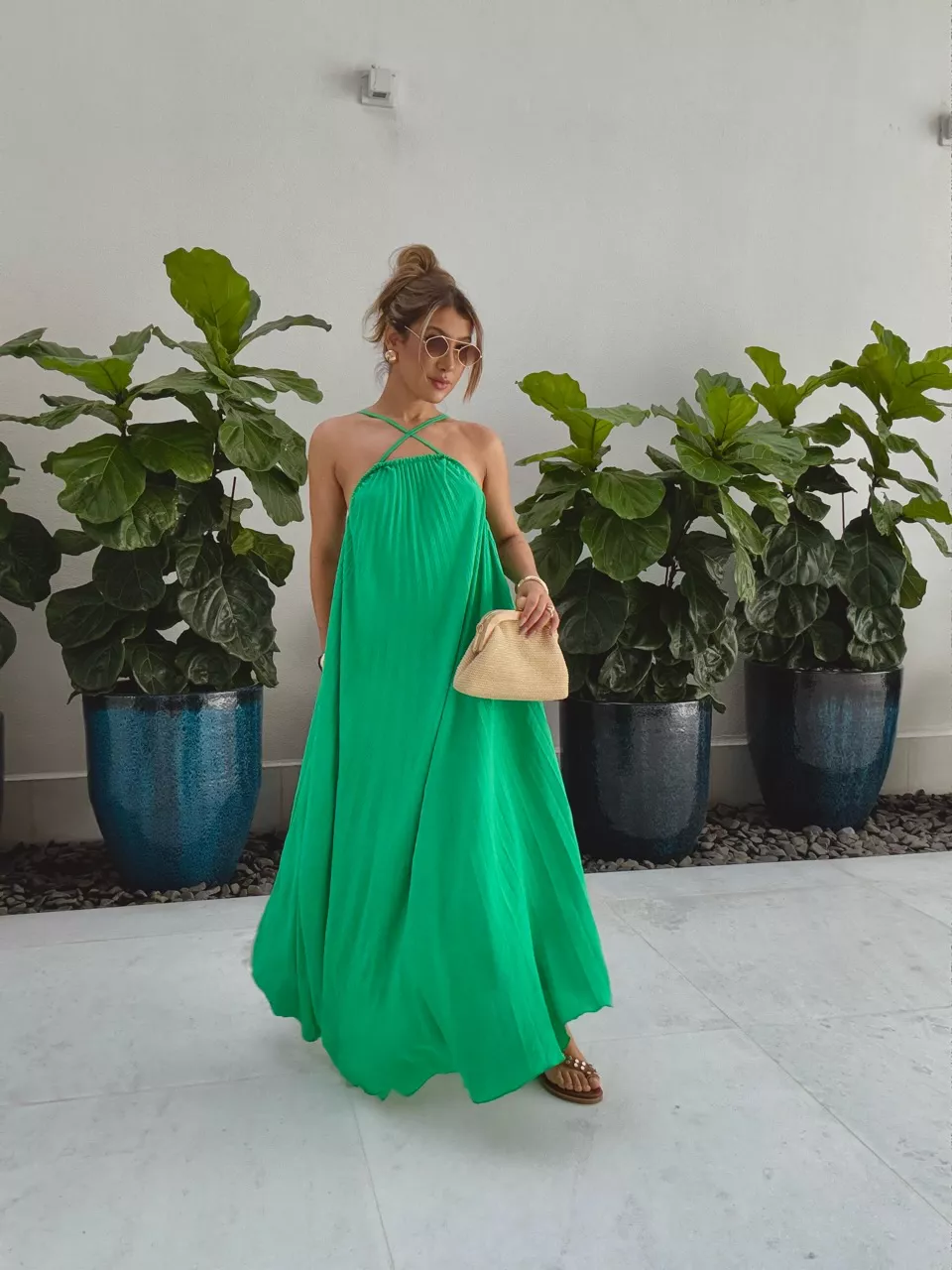 VESTIDO KARLA PLISSADO verde - 0060690014 - CAROLLA FERRARO