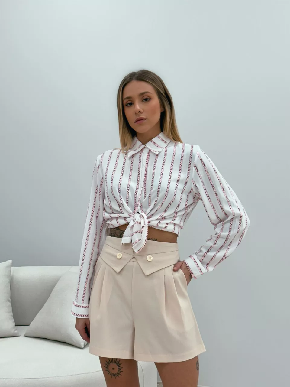 CAMISA IARA LISTRADA ROSA - 0049310031 - CAROLLA FERRARO