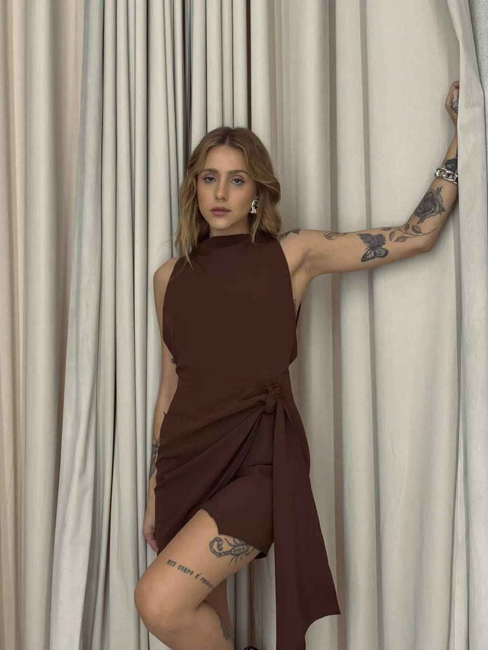 VESTIDO LETÍCIA FRENTE ÚNICA MARROM
