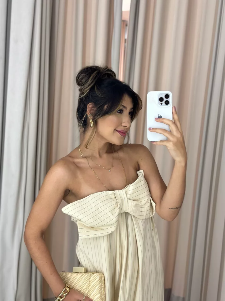 VESTIDO LAÇO RISCA DE GIZ MARFIM