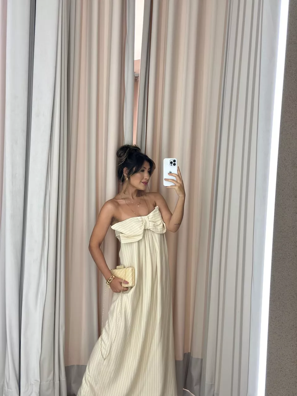 VESTIDO LAÇO RISCA DE GIZ MARFIM