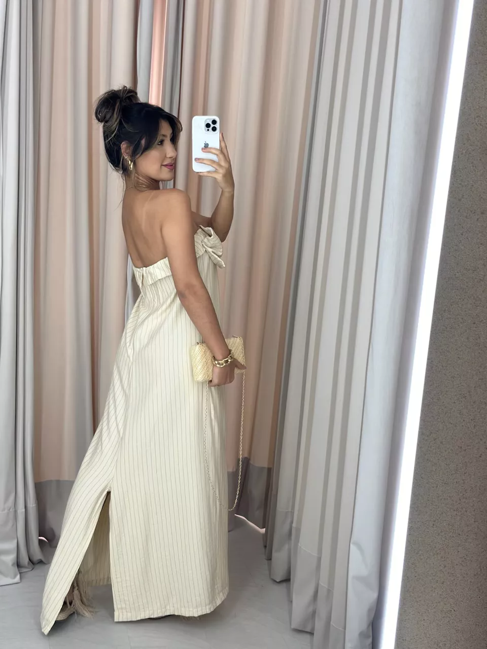 VESTIDO LAÇO RISCA DE GIZ MARFIM