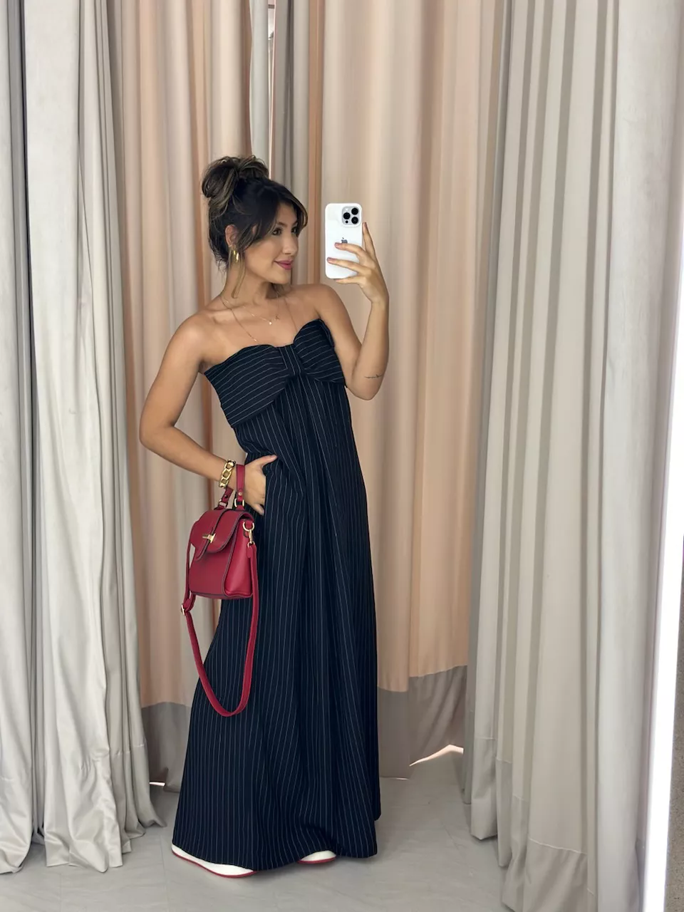 VESTIDO LAÇO RISCA DE GIZ PRETO