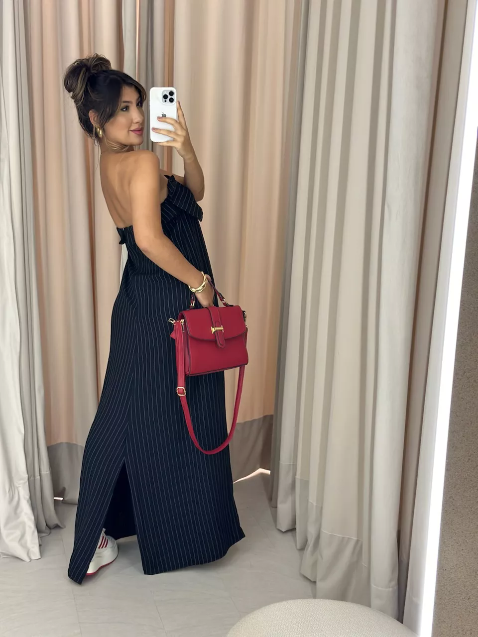 VESTIDO LAÇO RISCA DE GIZ PRETO