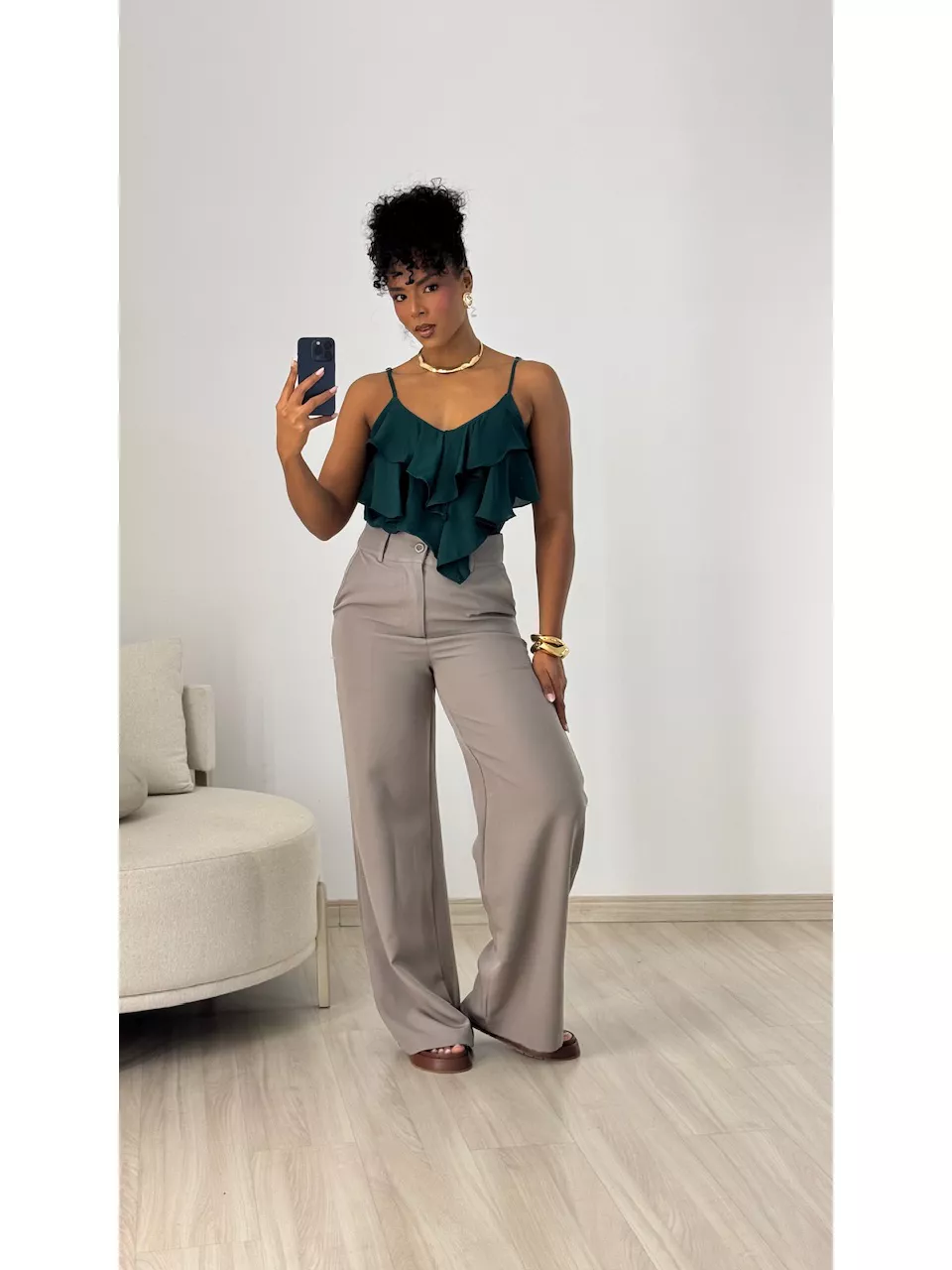 CALÇA MARIA EDUARDA PANTALONA CINZA
