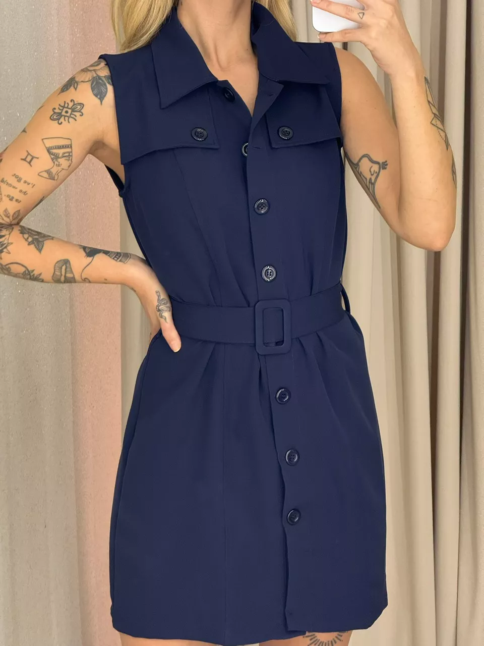 VESTIDO SARAH BOTÕES MARINHO