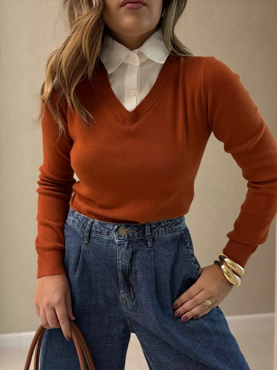 SUÉTER VIOLETA TRICOT GOLA CARAMELO - 0064930095 - CAROLLA FERRARO