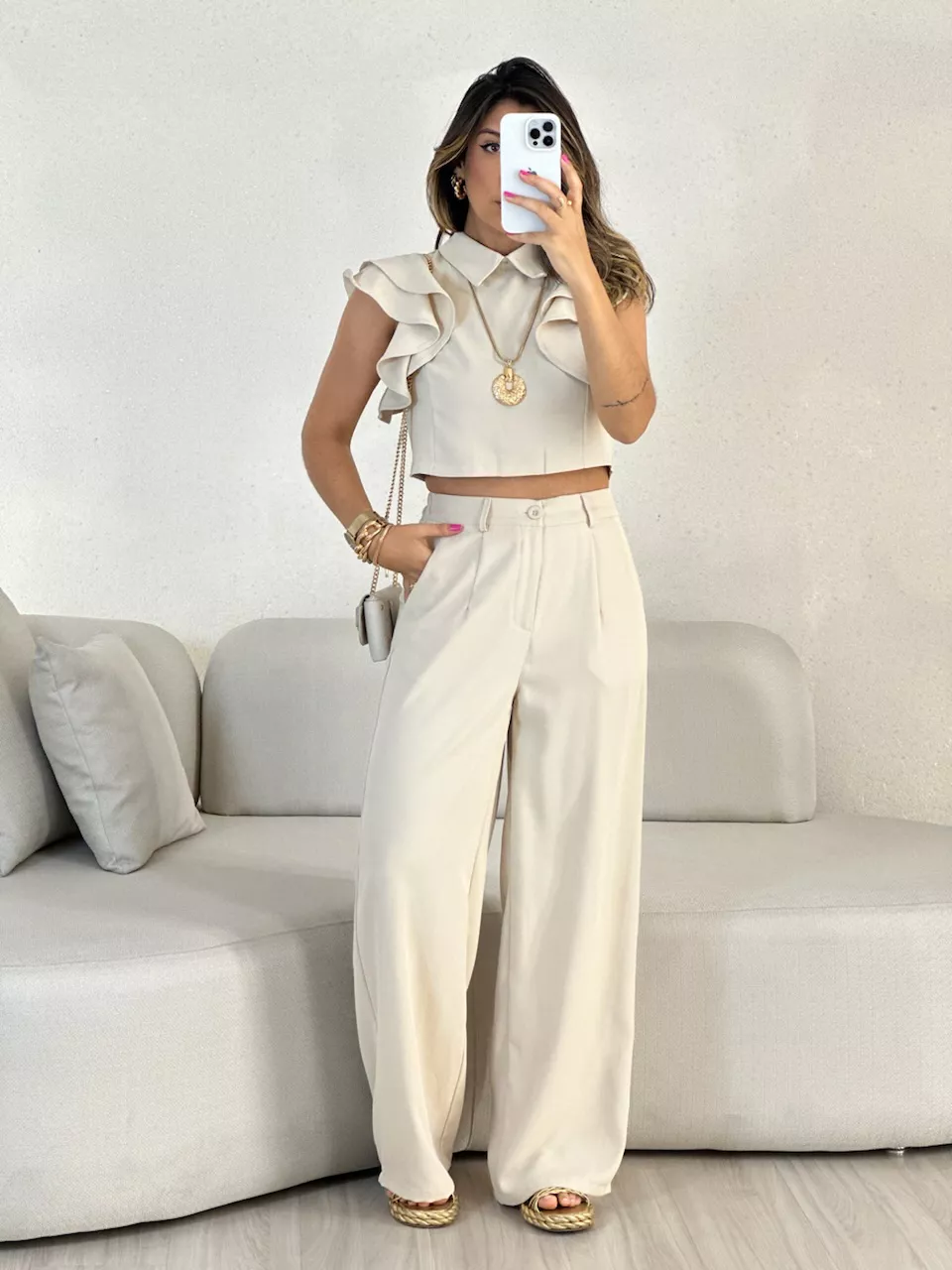 CONJUNTO DÉBORA CALÇA AREIA - 0054740110 - CAROLLA FERRARO