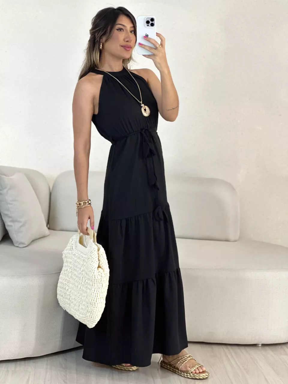 VESTIDO DAIANA LONGUETE PRETO - 0054730032 - CAROLLA FERRARO