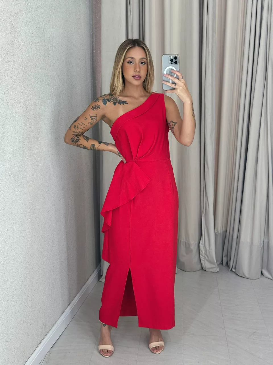 VESTIDO SILVANA NULA MANGA VERMELHO - 0059030006 - CAROLLA FERRARO