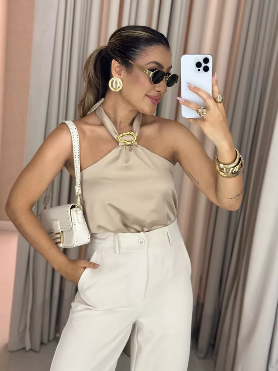 BLUSA DENISE COSTAS ABERTAS NUDE - 0060720049 - CAROLLA FERRARO