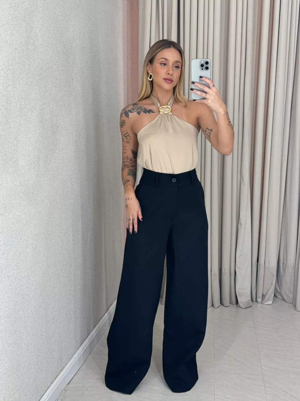CALÇA MARIA EDUARDA PANTALONA Preta