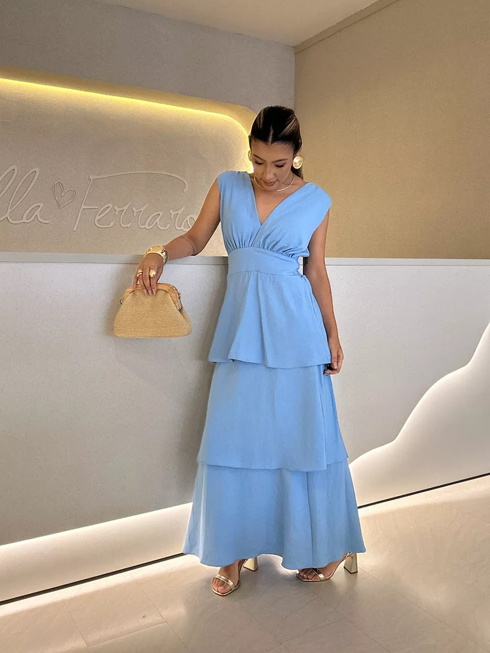 VESTIDO CLARA BABADOS AZUL